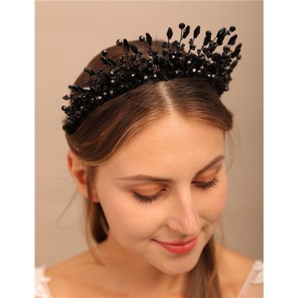 YERTTER Vintage Wedding Pearl Beads Crystal Tiara Hair Crown Handmade Bride Hair main image 5